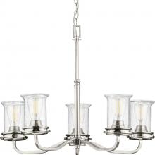 Progress Lighting P400206-009 - Winslett Collection Five-Light Brushed Nickel Clear Seeded Glass Coastal Chandelier Light