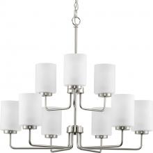 Progress Lighting P400276-009 - Merry Collection Nine-Light Brushed Nickel and Etched Glass Transitional Style Chandelier Light