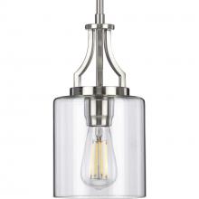 Progress Lighting P500208-009 - Lassiter Collection One-Light Brushed Nickel Clear Glass Modern Pendant Light