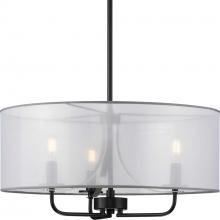 Progress Lighting P500243-031 - 3 - Light Matte Black Organza Shade New Traditional Pendant Light