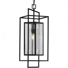 Progress Lighting P550089-031 - Navarre One-Light Matte Black and Seeded Glass Indoor/Outdoor Hanging Pendant Light