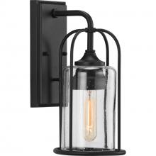 Progress Lighting P560255-031 - Watch Hill Collection One-Light Textured Black and Clear Seeded Glass Farmhouse Style Small Outdoor
