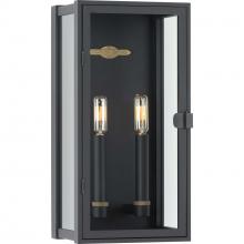 Progress Lighting P560268-031 - Stature Collection Two-Light Textured Black and Clear Glass Transitional Style Medium Outdoor Wall L