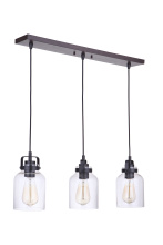 Craftmade 53693-FBDT - 3 - Light Pendant in Flat Black/Dark Teak