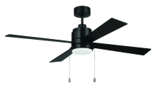 Craftmade MCY52FB4-PC - 52" (Optional)LED 4-Blade Fan w/ Pull Chain in Flat Black w/ Flat Black Blades