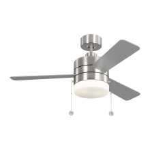 Generation Lighting 3SY44BSD - 44" Fan w/ Light - Brushed Steel w/ Silver/Walnut Blades