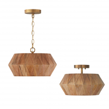 Capital 251011LW - 1 - Light Convertible Semi-Flush Pendant in Mango Wood and Patina Brass