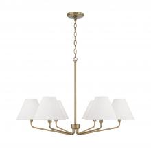 Capital 456661AD-714 - 6-Light Chandelier in Aged Brass with Tapered White Fabric Shades