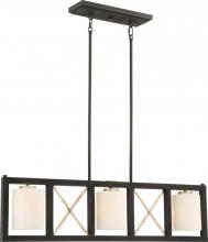 Nuvo 60/6133 - 3 - Light Island Pendant with Satin White Glass - Matte Black Finish with Antique Silver