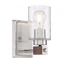 Nuvo 60/6961 - 1 - Light Sconce - with Clear Seeded Glass -Brushed Nickel and Nutmeg Wood Finish
