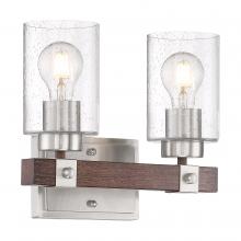 Nuvo 60/6962 - 2 - Light Vanity - with Clear Seeded Glass -Brushed Nickel and Nutmeg Wood Finish