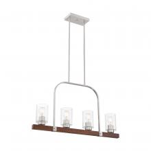 Nuvo 60/6967 - 4 - Light Island Pendant - with Clear Seeded Glass -Brushed Nickel and Nutmeg Wood Finish