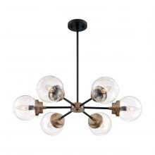 Nuvo 60/7126 - 6 - Light Chandelier with Clear Glass - Matte Black and Brass Finish