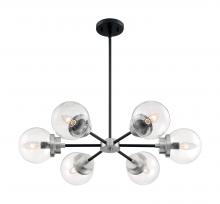 Nuvo 60/7136 - 6 - Light Chandelier with Clear Glass - Matte Black and Brushed Nickel Accents Finish