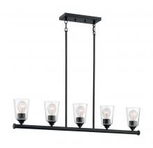 Nuvo 60/7286 - 5 - Light Island Pendant with Seeded Glass - Matte Black Finish